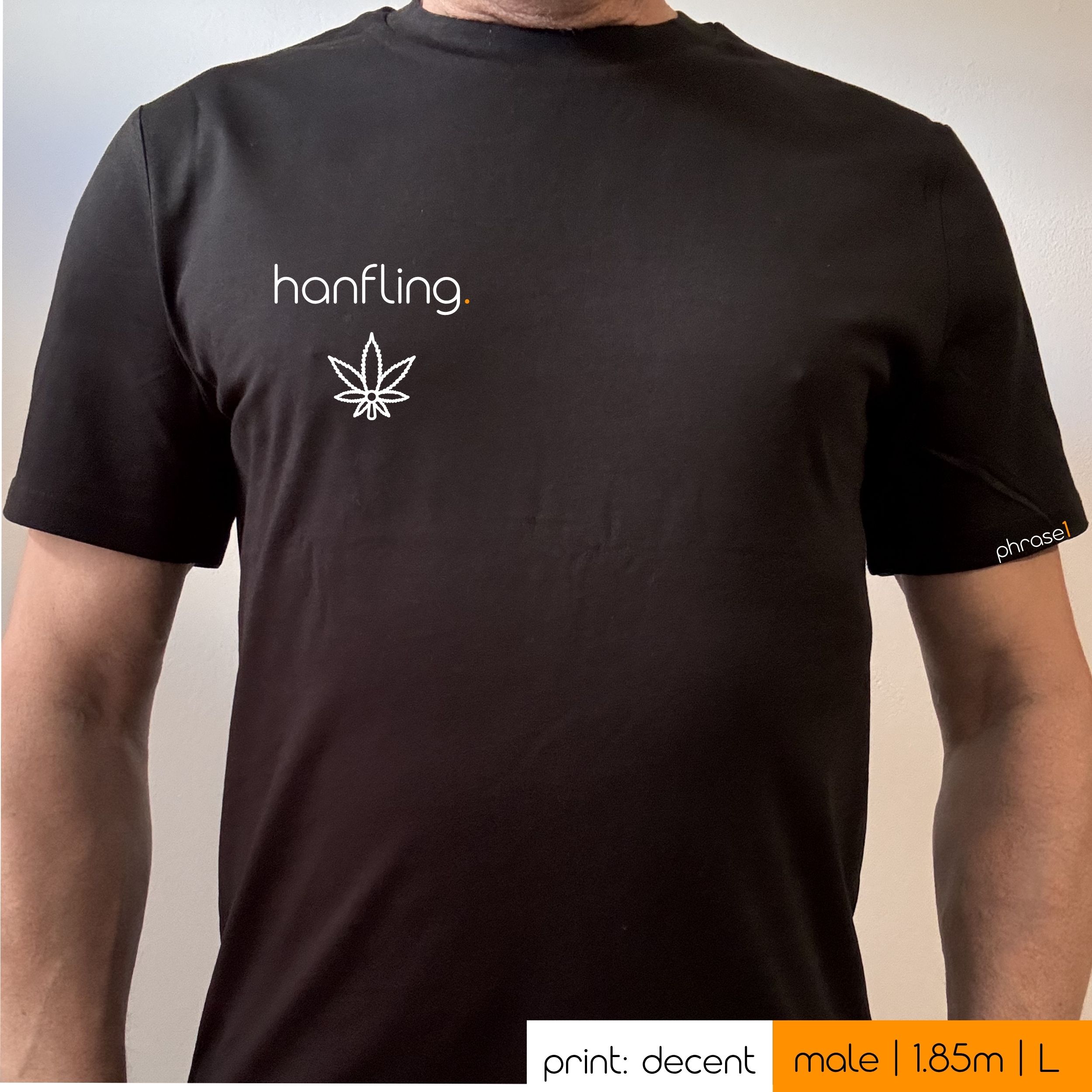 Premium T-Shirt mit Spruch „hanfling." mit Visual Cannabispflanze